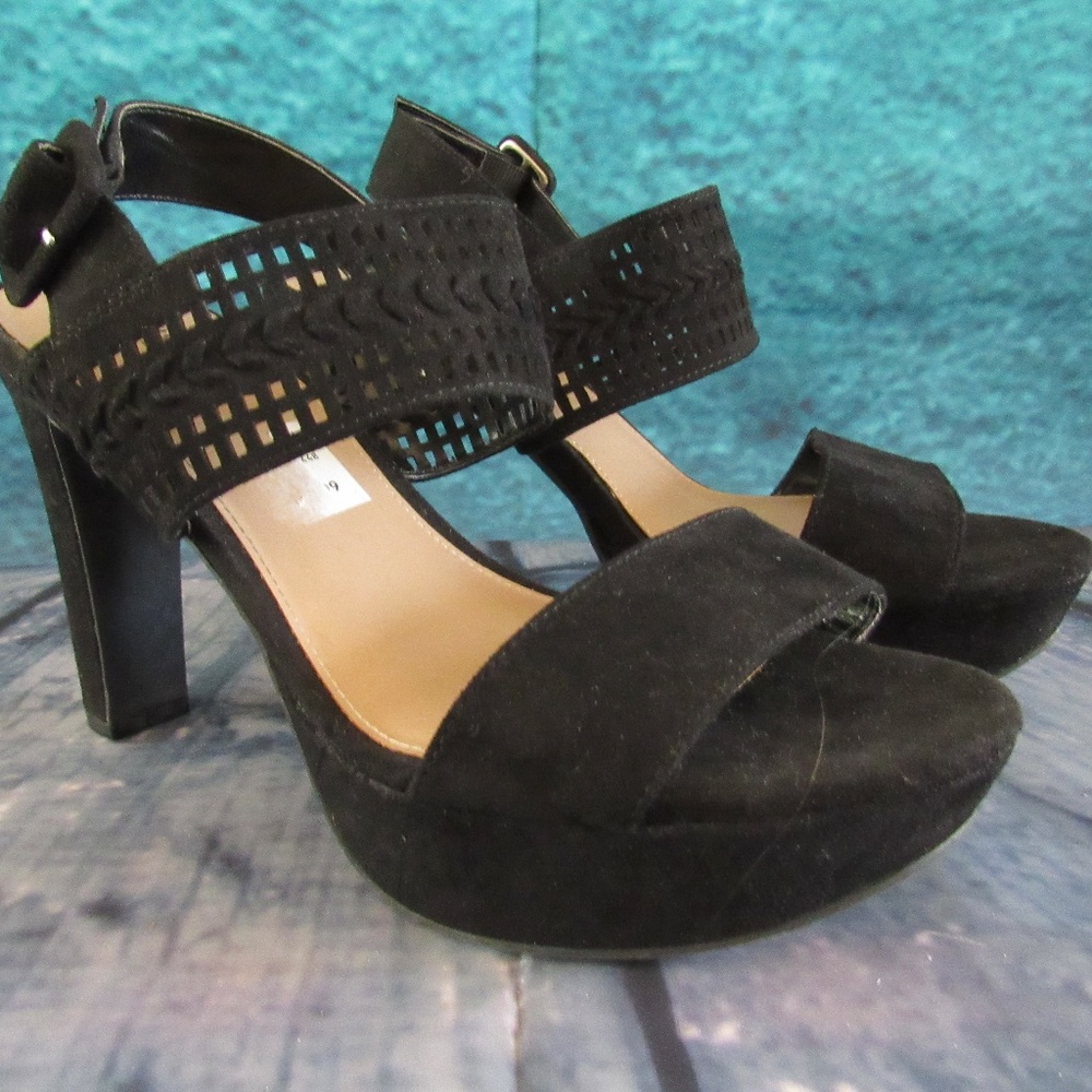 NEW BRASH Black Micro Suede Platform Heels Size 7